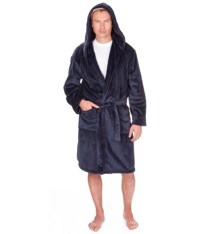 MICHAEL PAUL Men's Luxury Soft Fleece Hooded Dressing Gown 