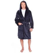 MICHAEL PAUL MEN'S HOODED PLAIN DRESSING GOWN NAVY