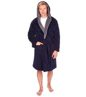 MICHAEL PAUL MEN'S HOODED SNUGGLE DRESSING GOWN NAVY